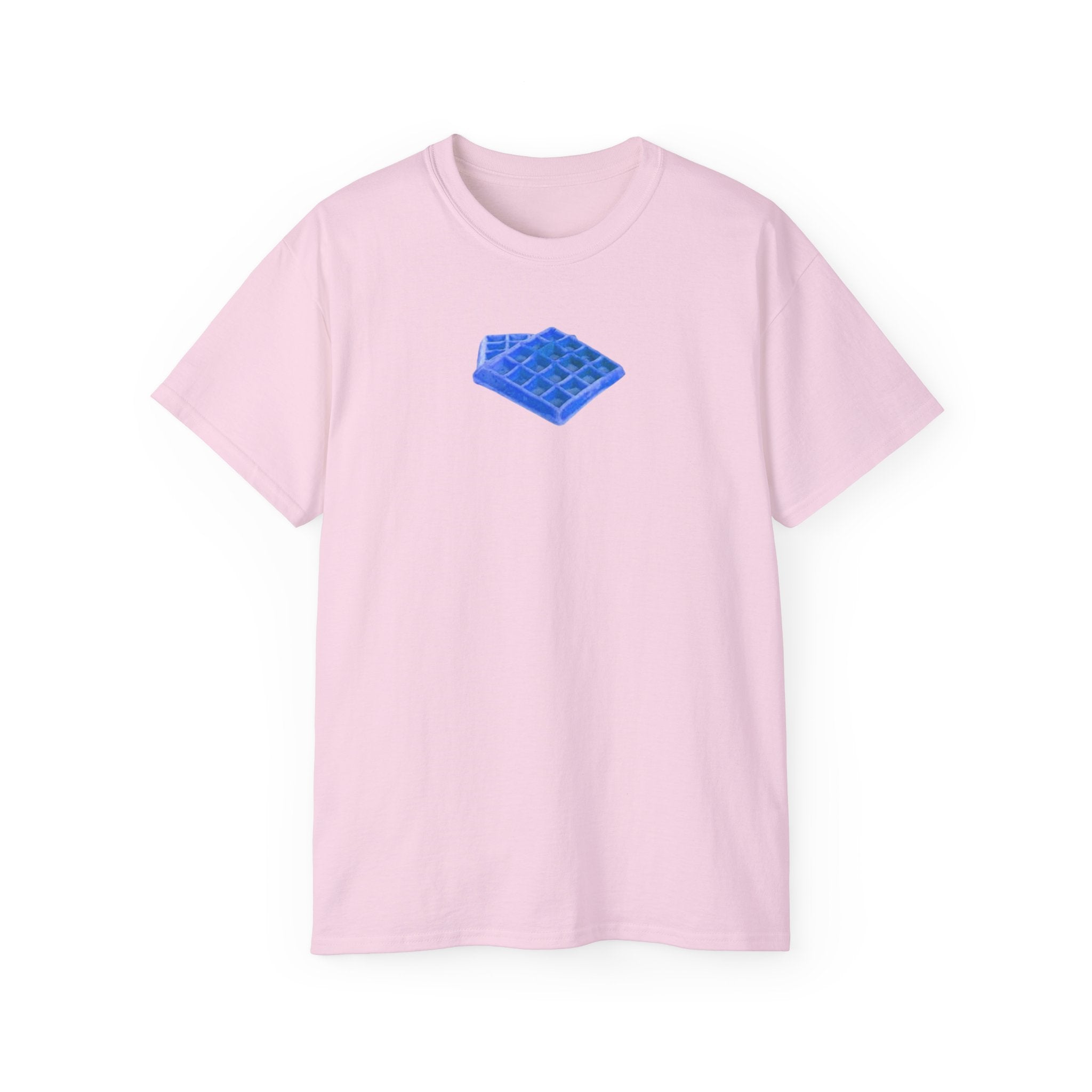 t-shirt unisexe 100% coton rose Atelier 20h20 imprimé "gauffre bleu blue waffle"