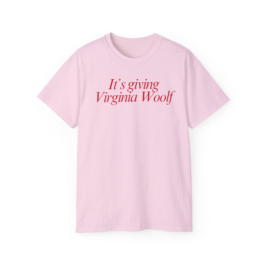 t-shirt unisexe 100% coton rose avec imprimé virginia woolf par Atelier 20h20 
