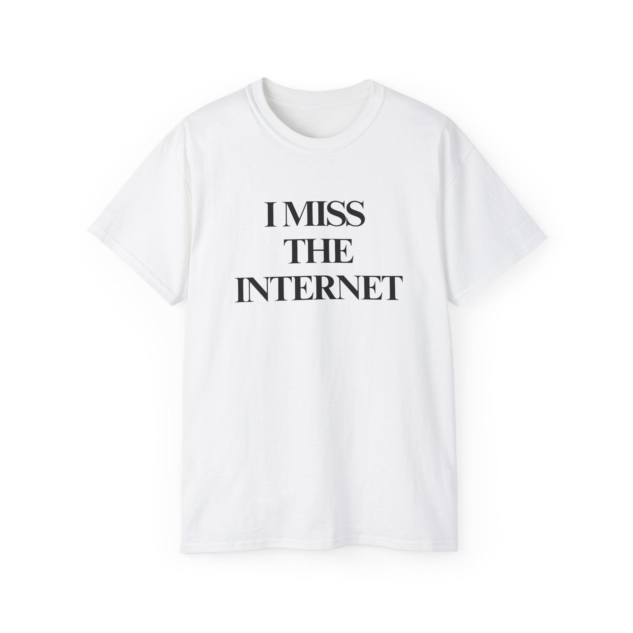 t-shirt unisexe 100% coton blanc avec imprimé i miss the internet par Atelier 20h20
