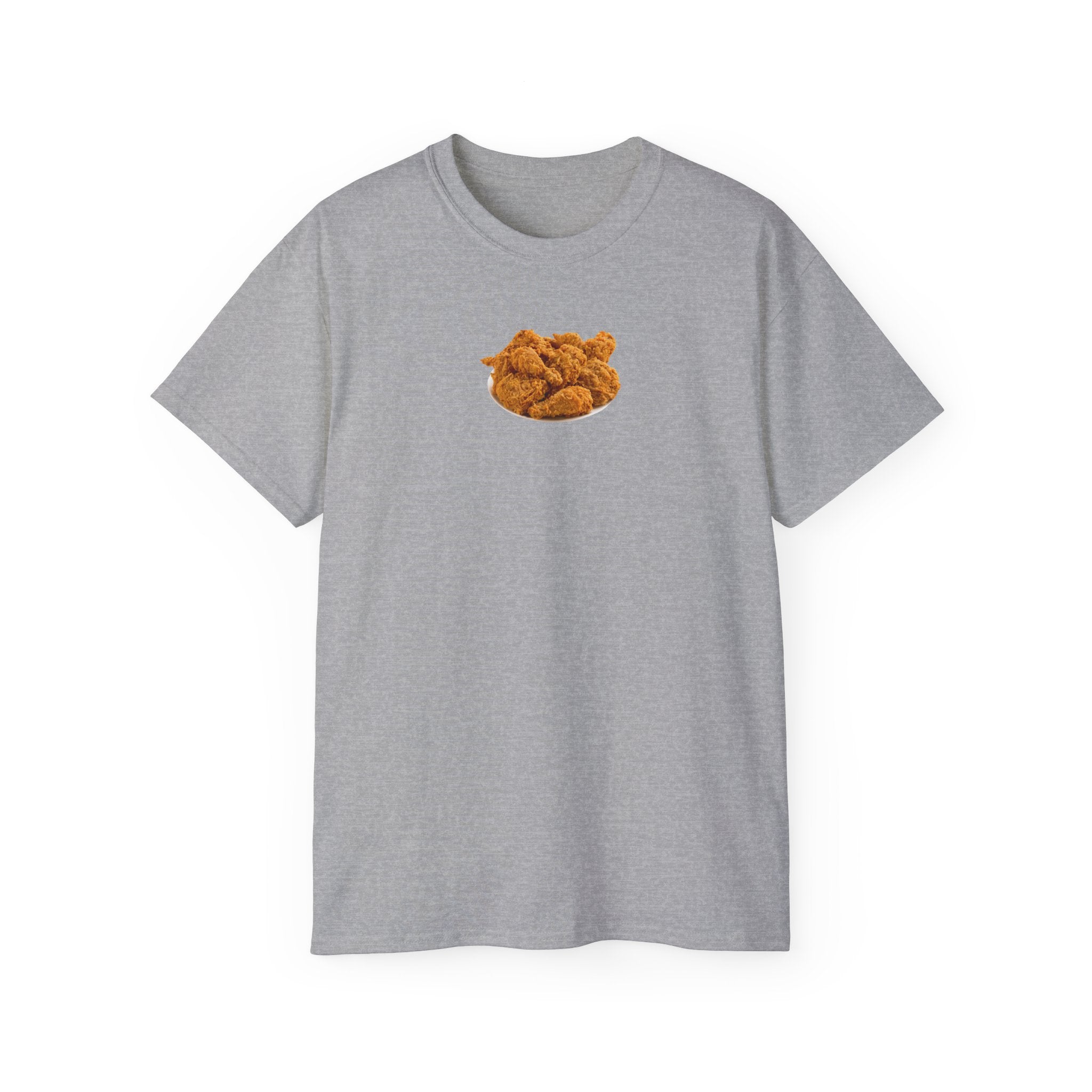 t-shirt unisexe 100% coton gris Atelier 20h20 imprimé "fried chicken poulet frit"