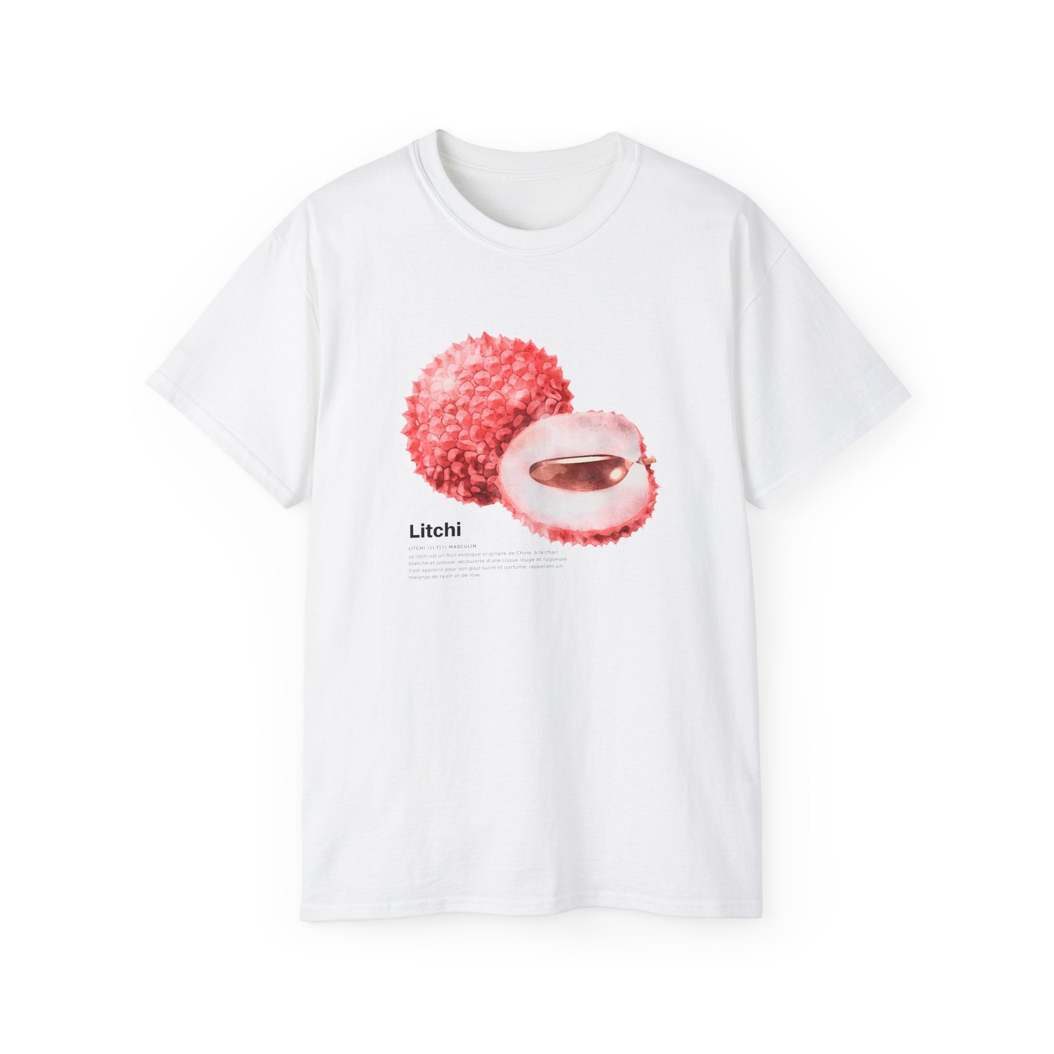 t-shirt unisexe 100% coton blanc avec imprimé litchi par Atelier 20h20