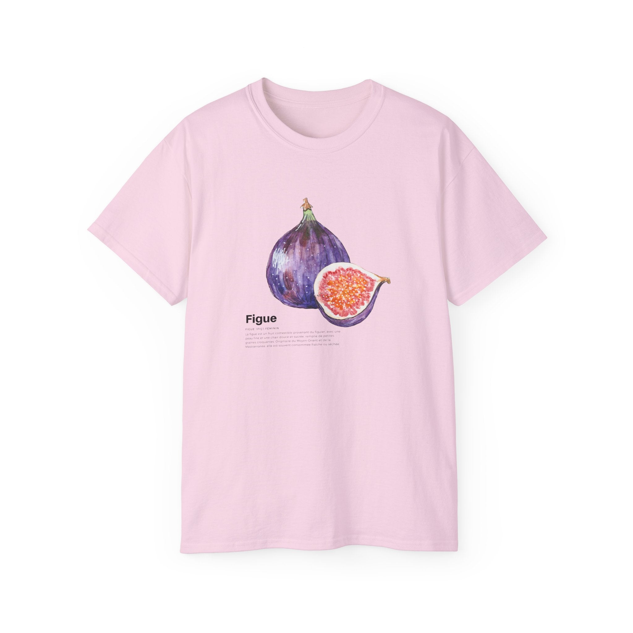t-shirt unisexe 100% coton rose avec imprimé figue par Atelier 20h20