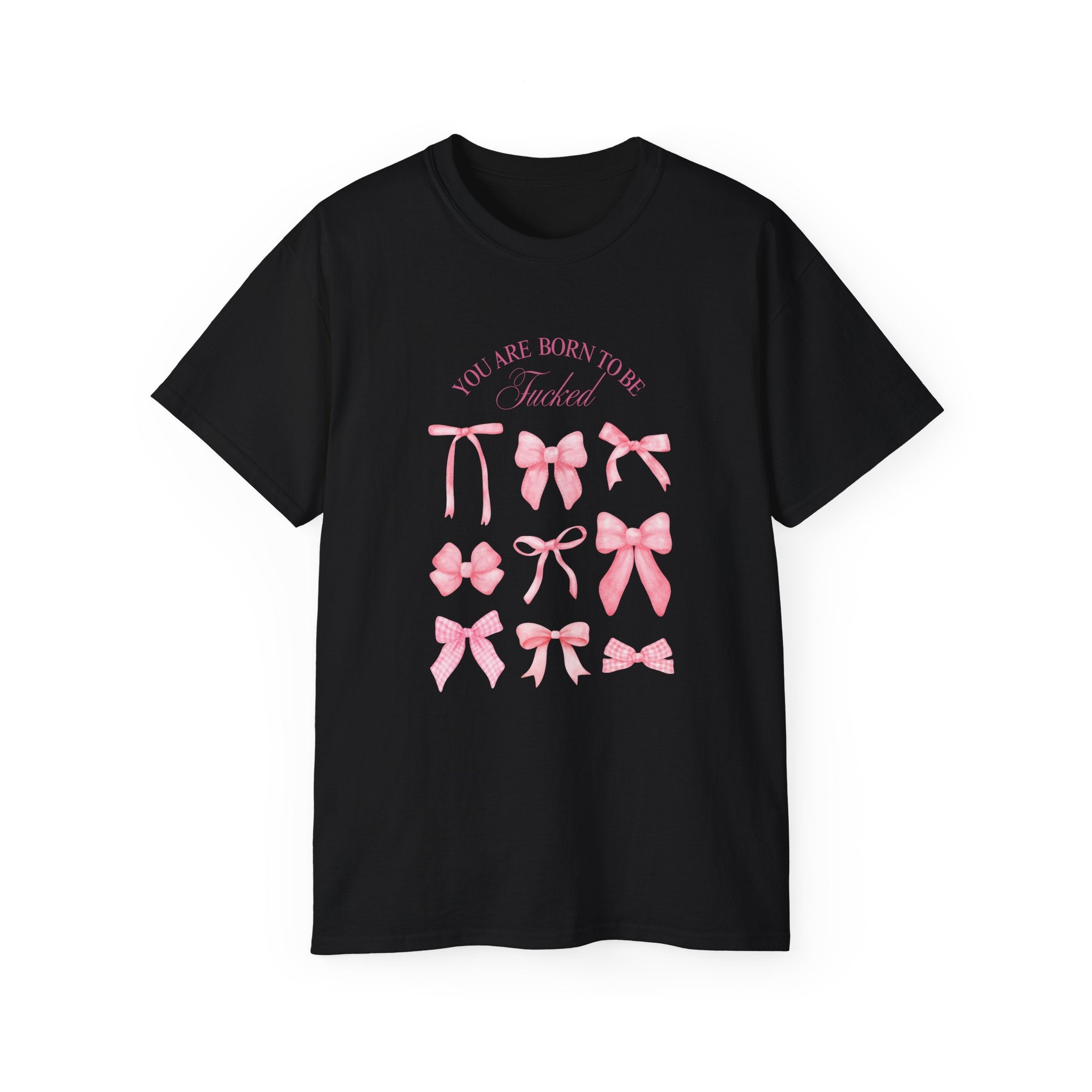 t-shirt unisexe 100% coton rose avec citation mode "born tres rose avec des noeuds" Atelier 20h20