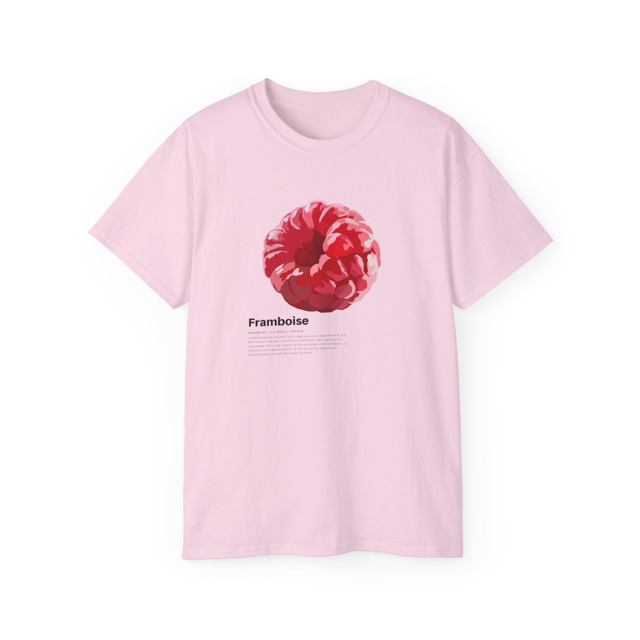 t-shirt unisexe 100% coton rose avec imprimé framboise par Atelier 20h20