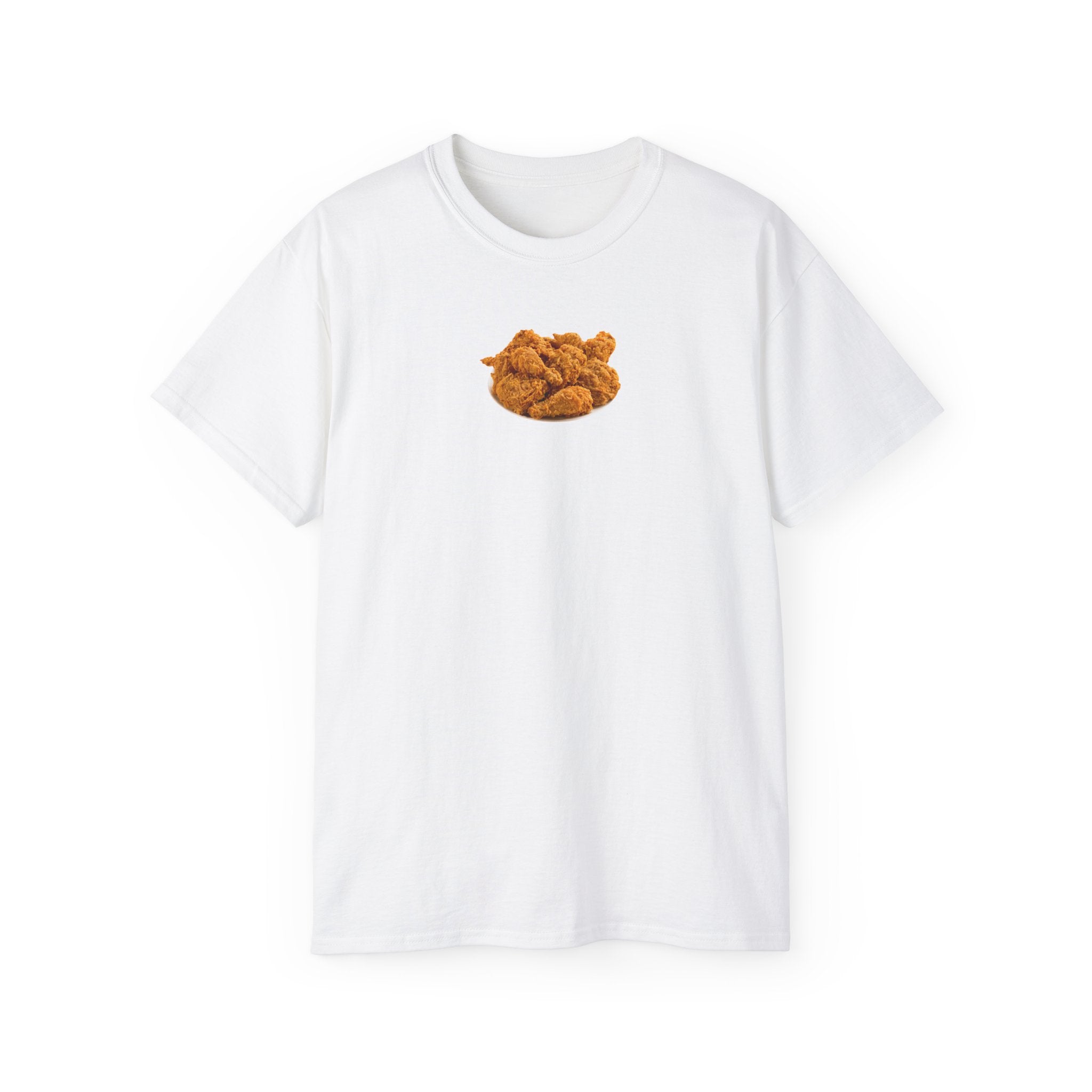 t-shirt unisexe 100% coton blanc Atelier 20h20 imprimé "fried chicken poulet frit"