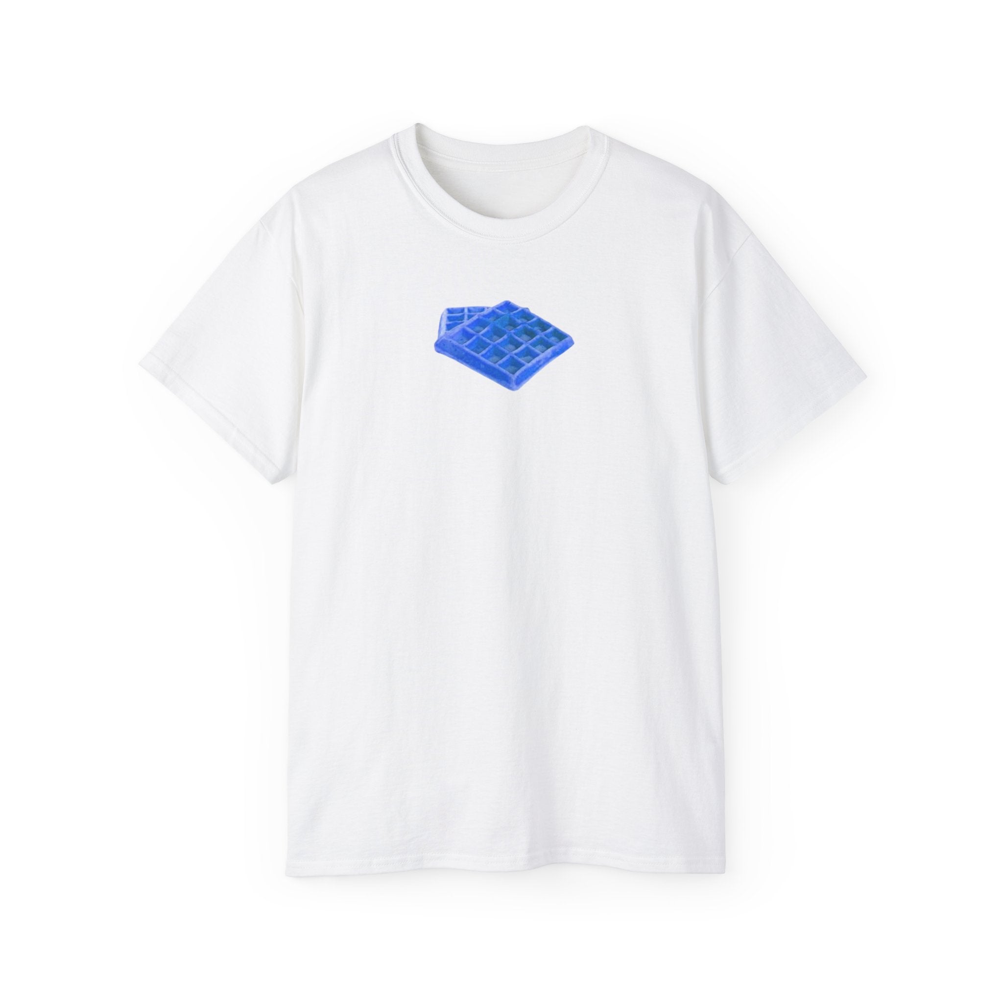 t-shirt unisexe 100% coton blanc Atelier 20h20 imprimé "gauffre bleu blue waffle"