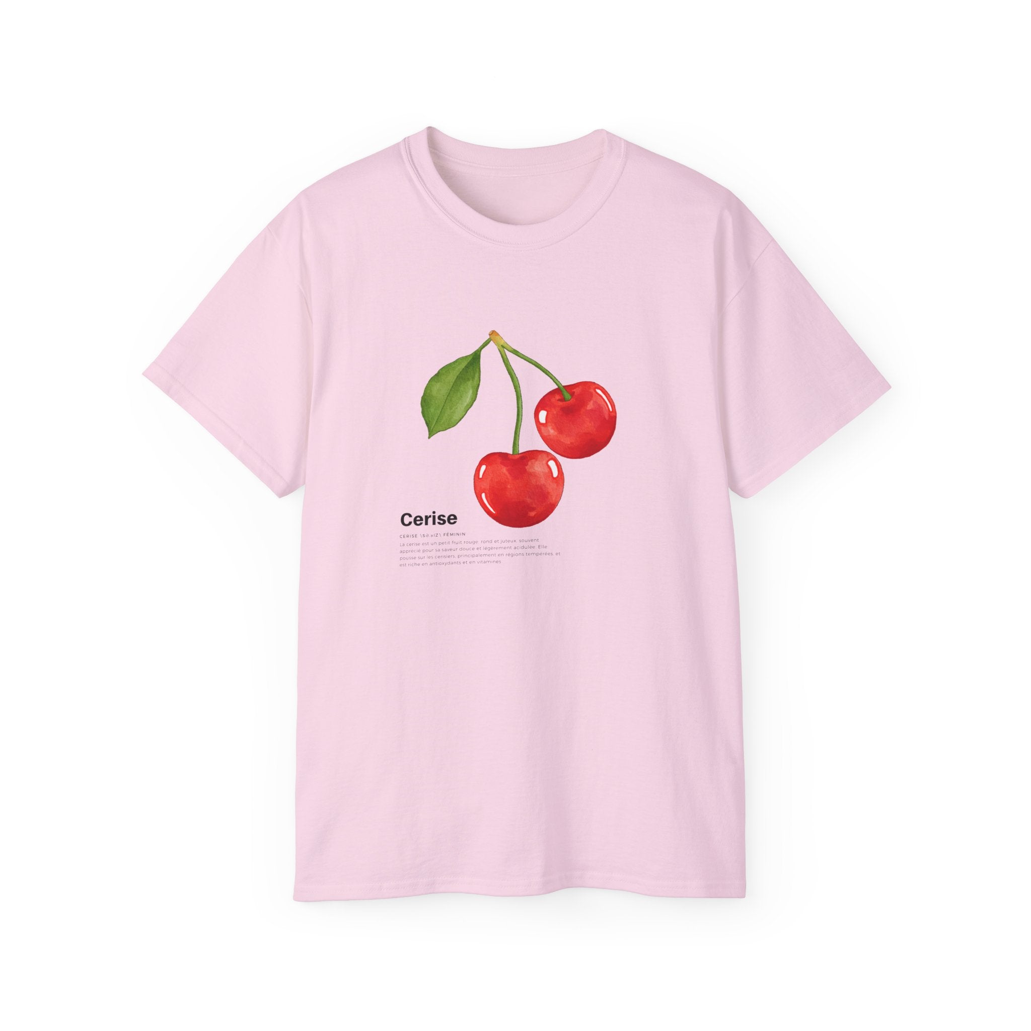t-shirt unisexe 100% coton rose avec cerise par Atelier 20h20