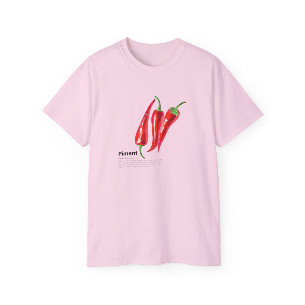 t-shirt unisexe 100% coton rose avec piment par Atelier 20h20