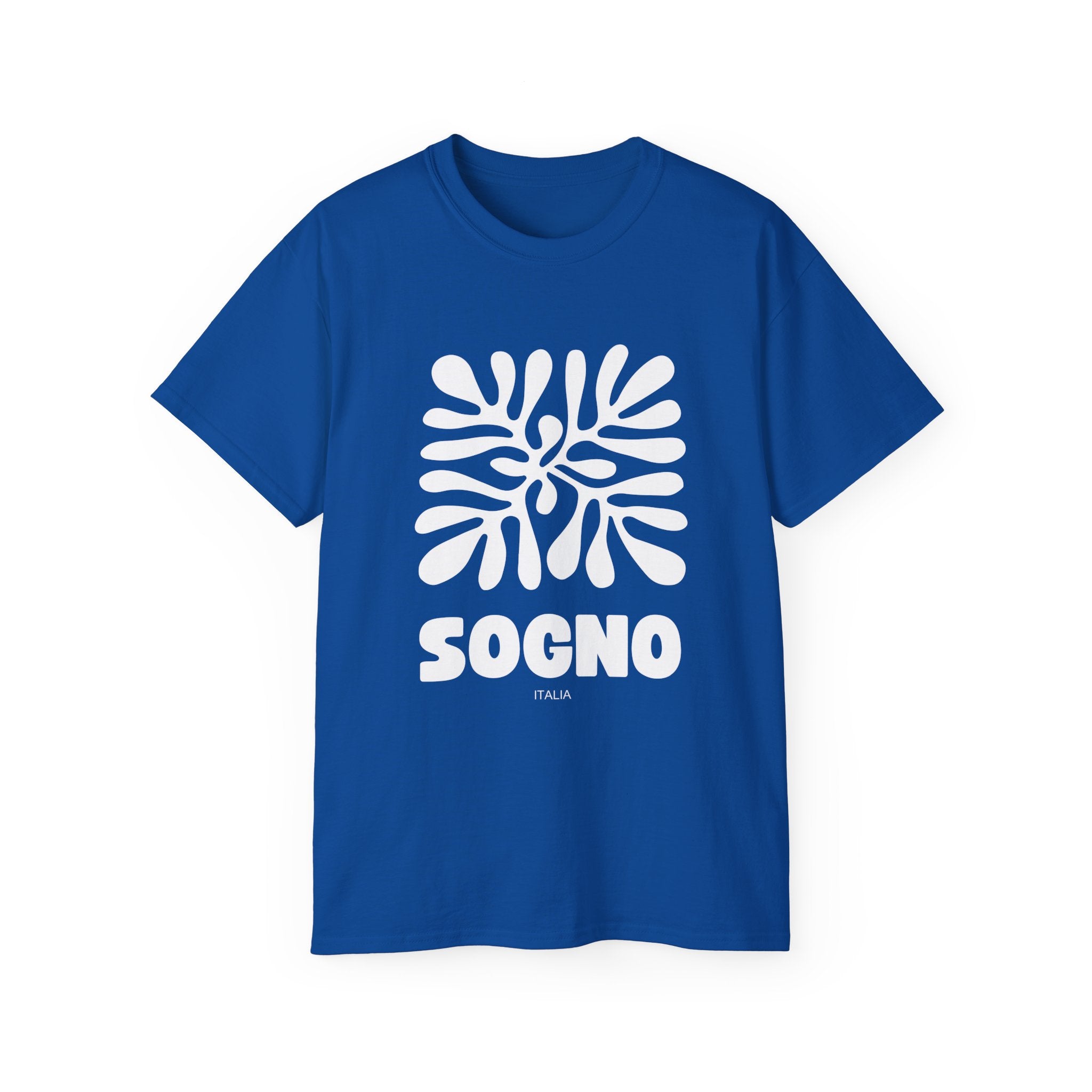 t-shirt unisexe 100% coton bleu avec imprimé sogno mediterranéen par Atelier 20h20