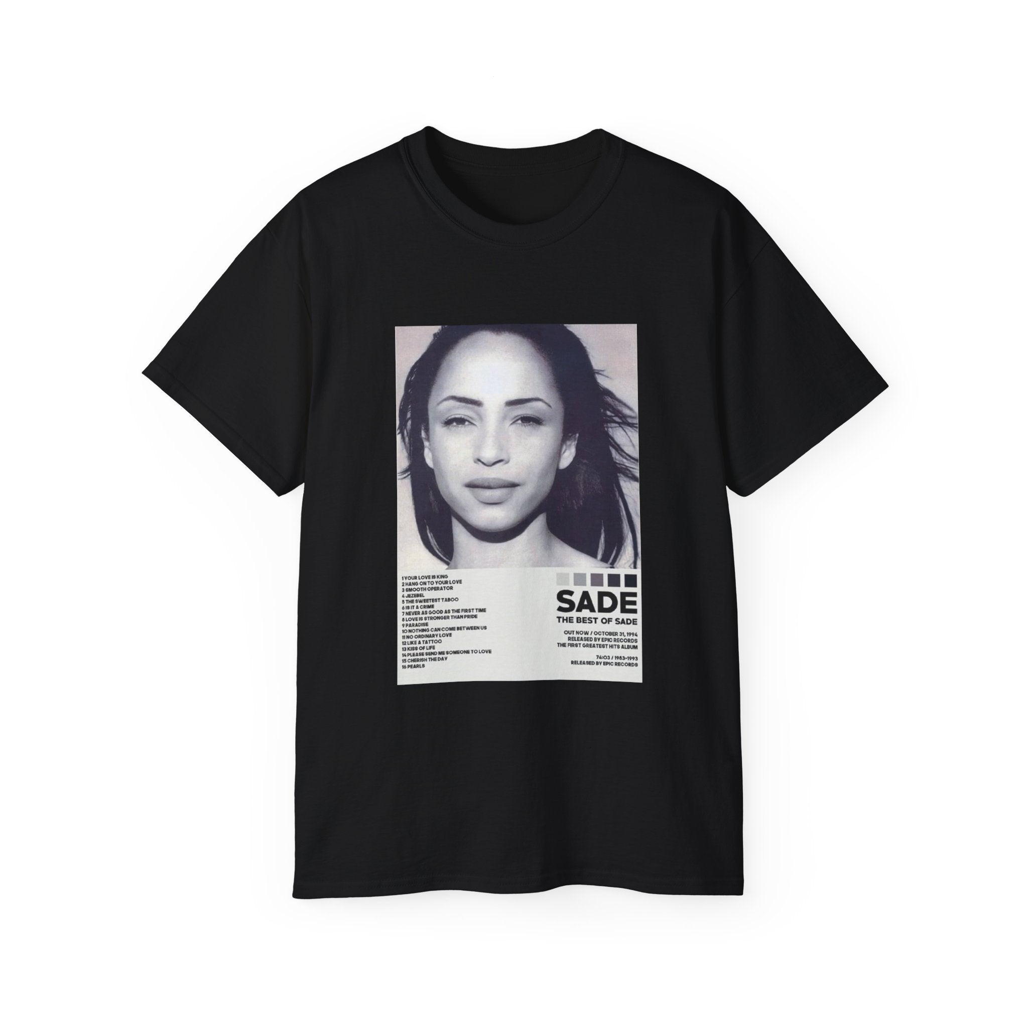 t-shirt unisexe 100% coton noir Atelier 20h20 imprimé "chanteuse sade"