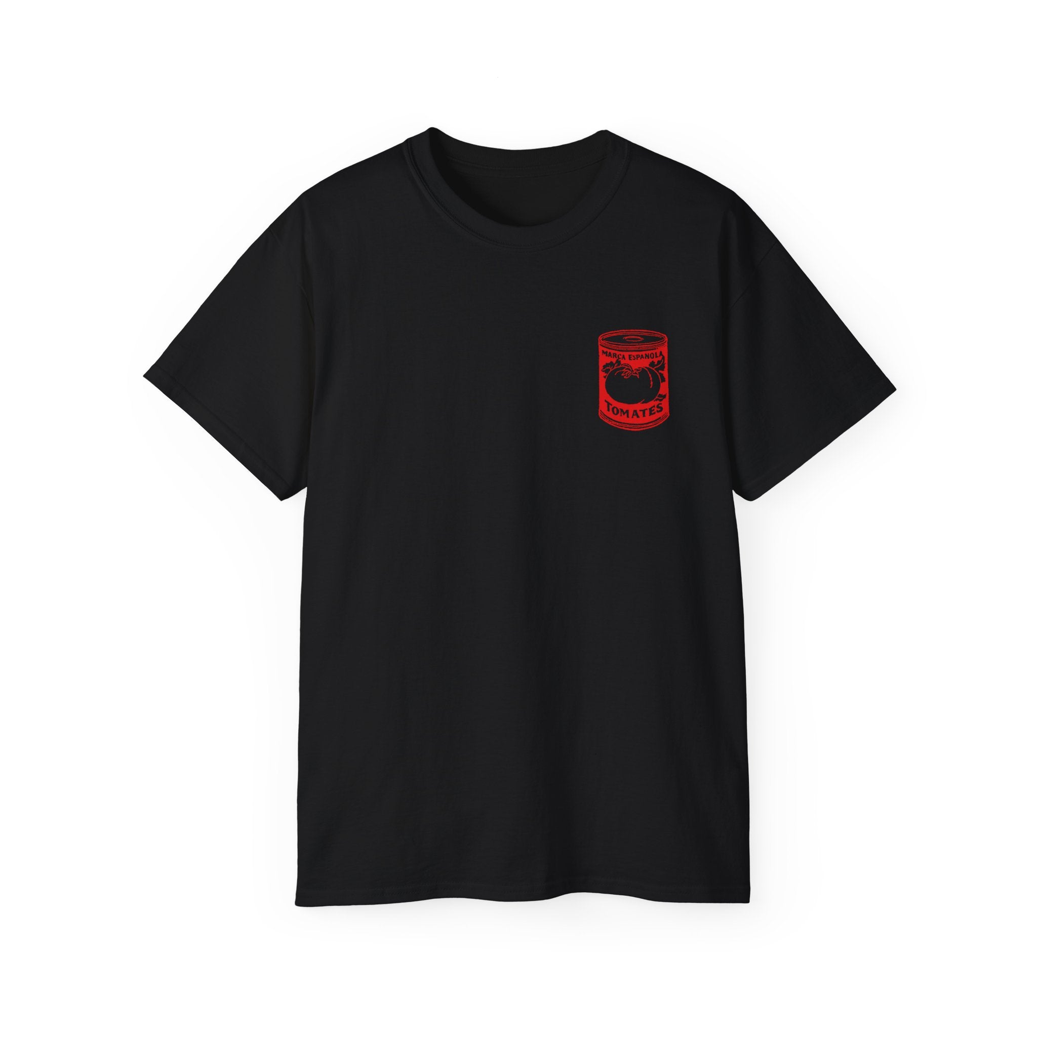 t-shirt unisexe 100% coton noir avec imprimé can de tomates par Atelier 20h20