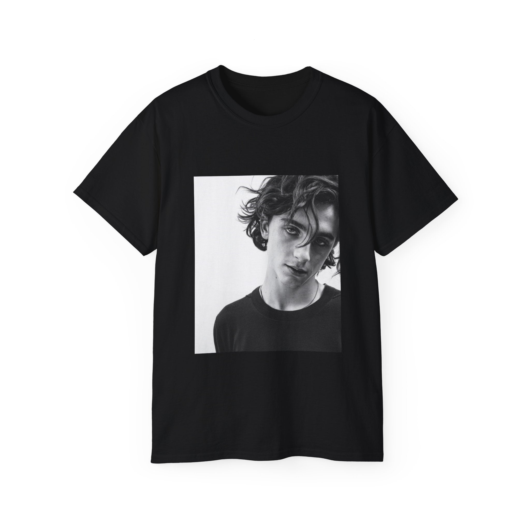 t-shirt unisexe 100% coton noir avec imprimé timothée chalamet par Atelier 20h20