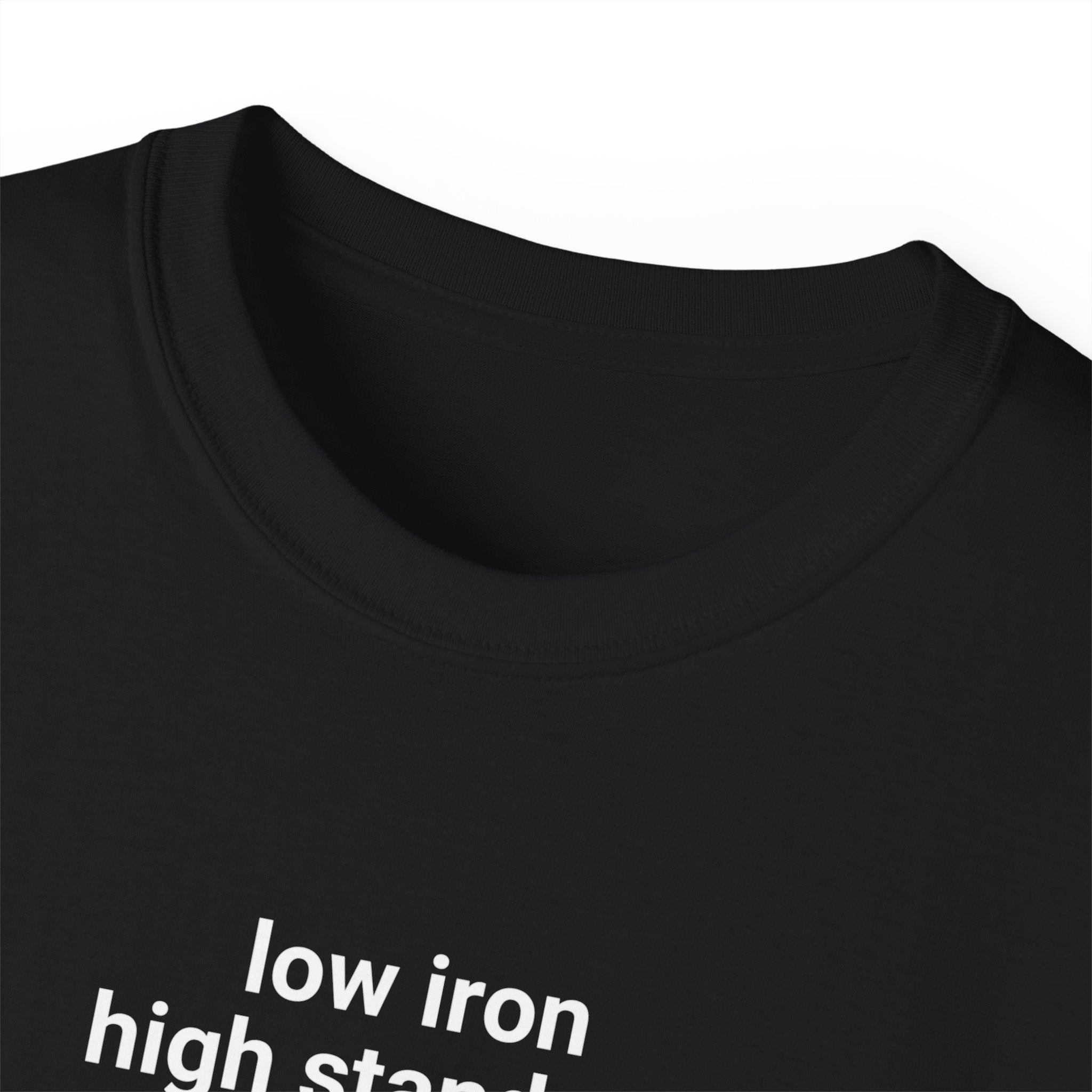 T-Shirt "low iron, high standards"