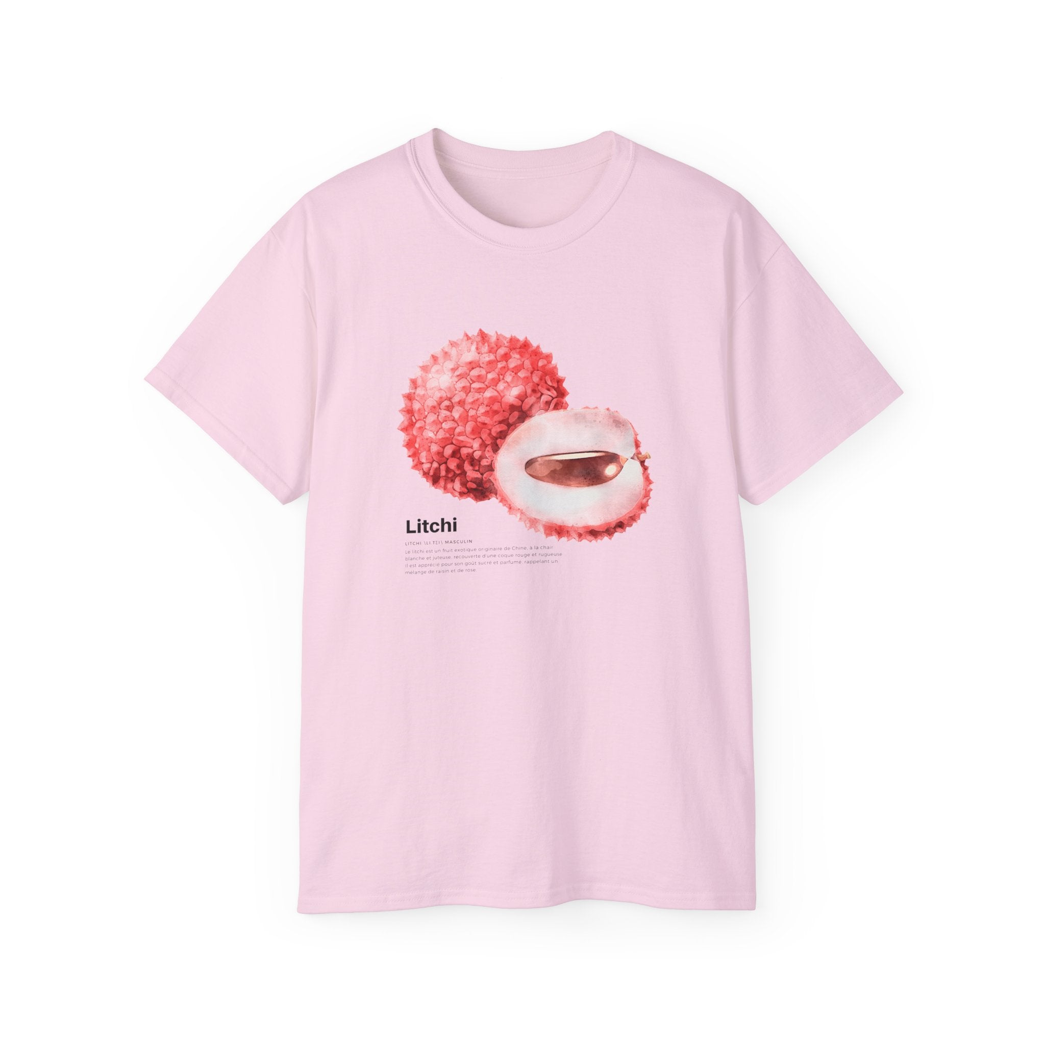 t-shirt unisexe 100% coton rose avec imprimé litchi par Atelier 20h20
