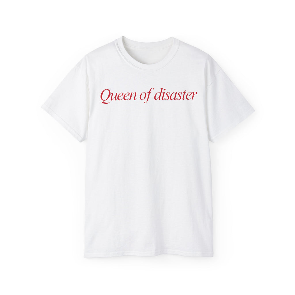 t-shirt unisexe 100% coton blanc avec imprimé Queen of disaster par Atelier 20h20 