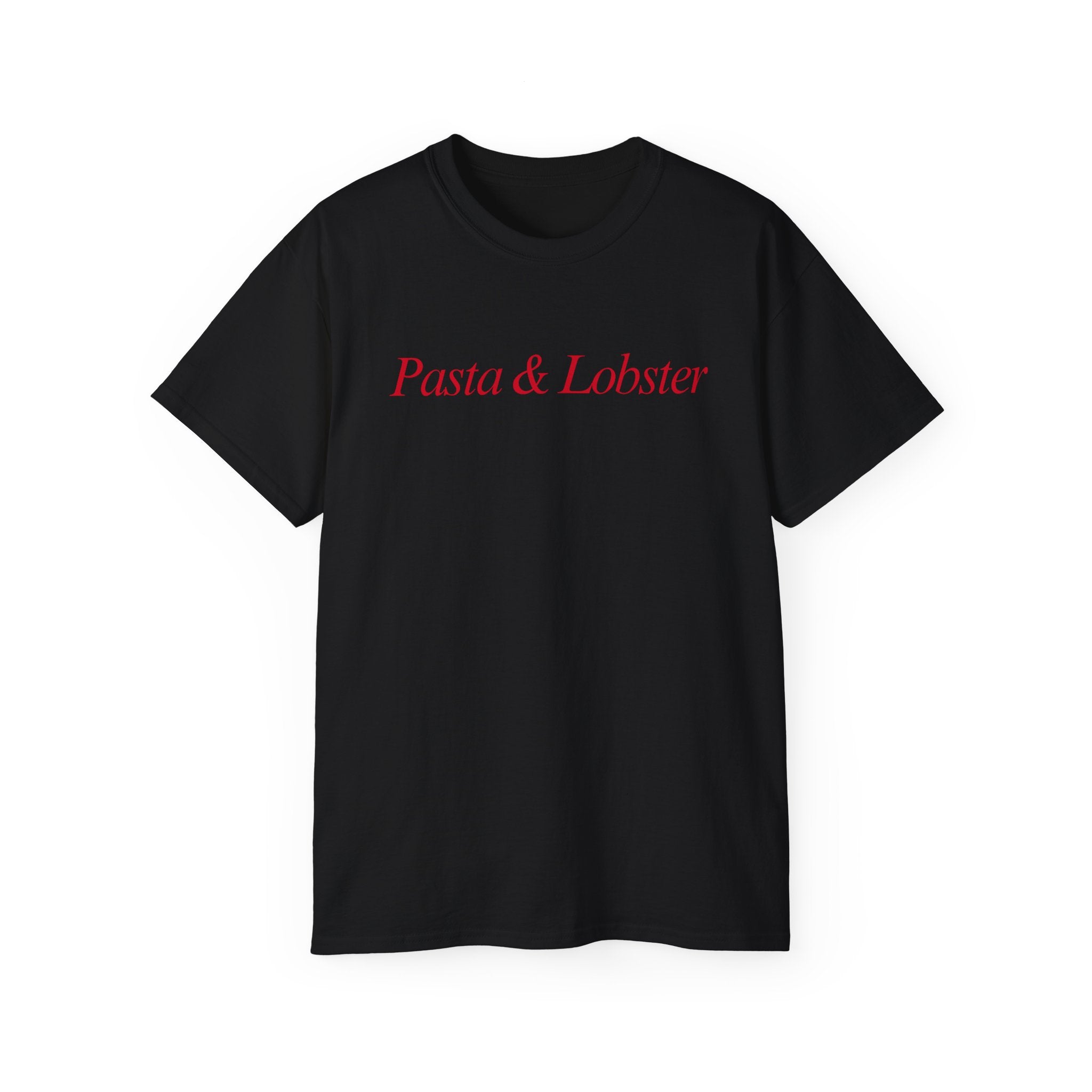 t-shirt unisexe 100% coton noir avec imprimé pasta & lobster par Atelier 20h20