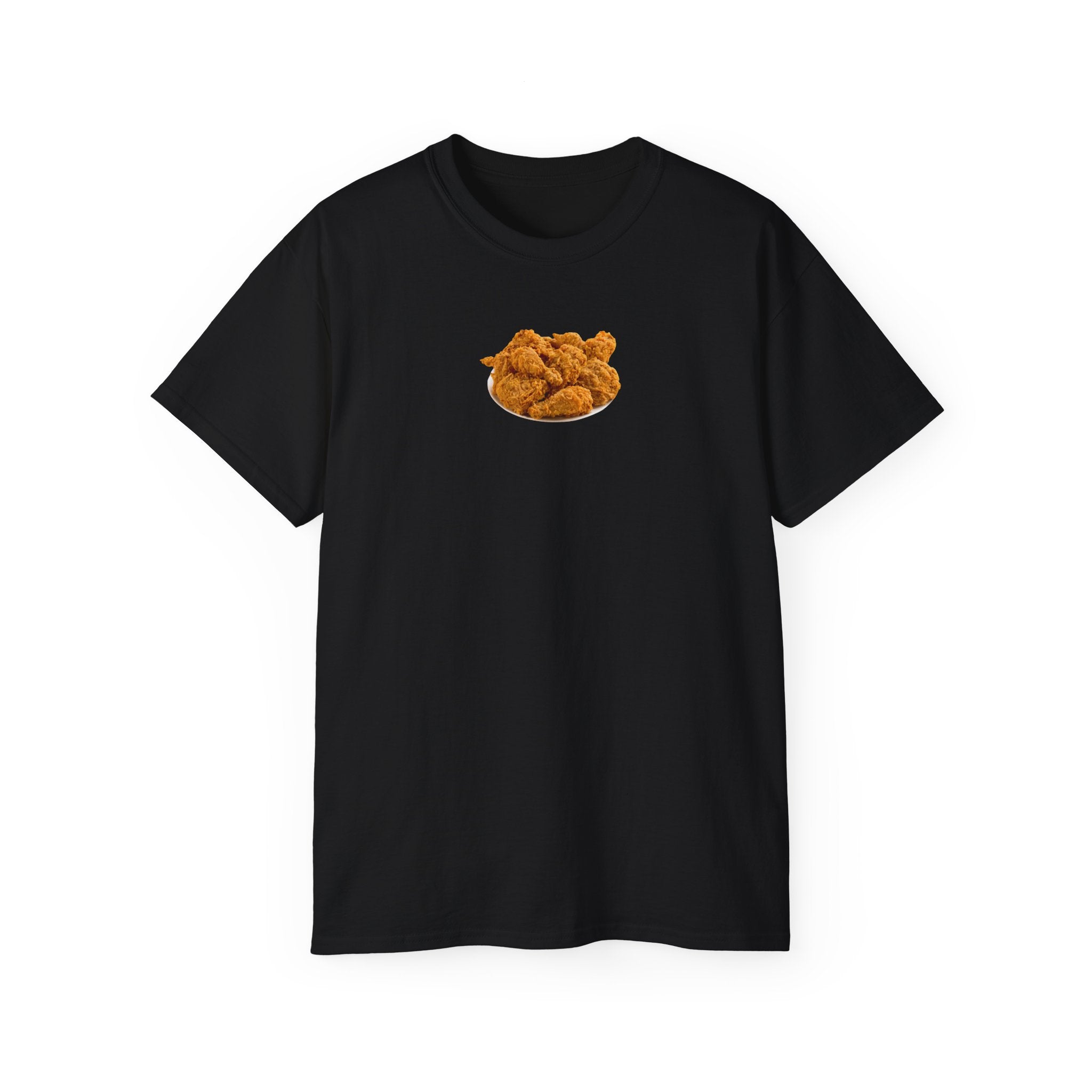 t-shirt unisexe 100% coton noir Atelier 20h20 imprimé "fried chicken poulet frit"
