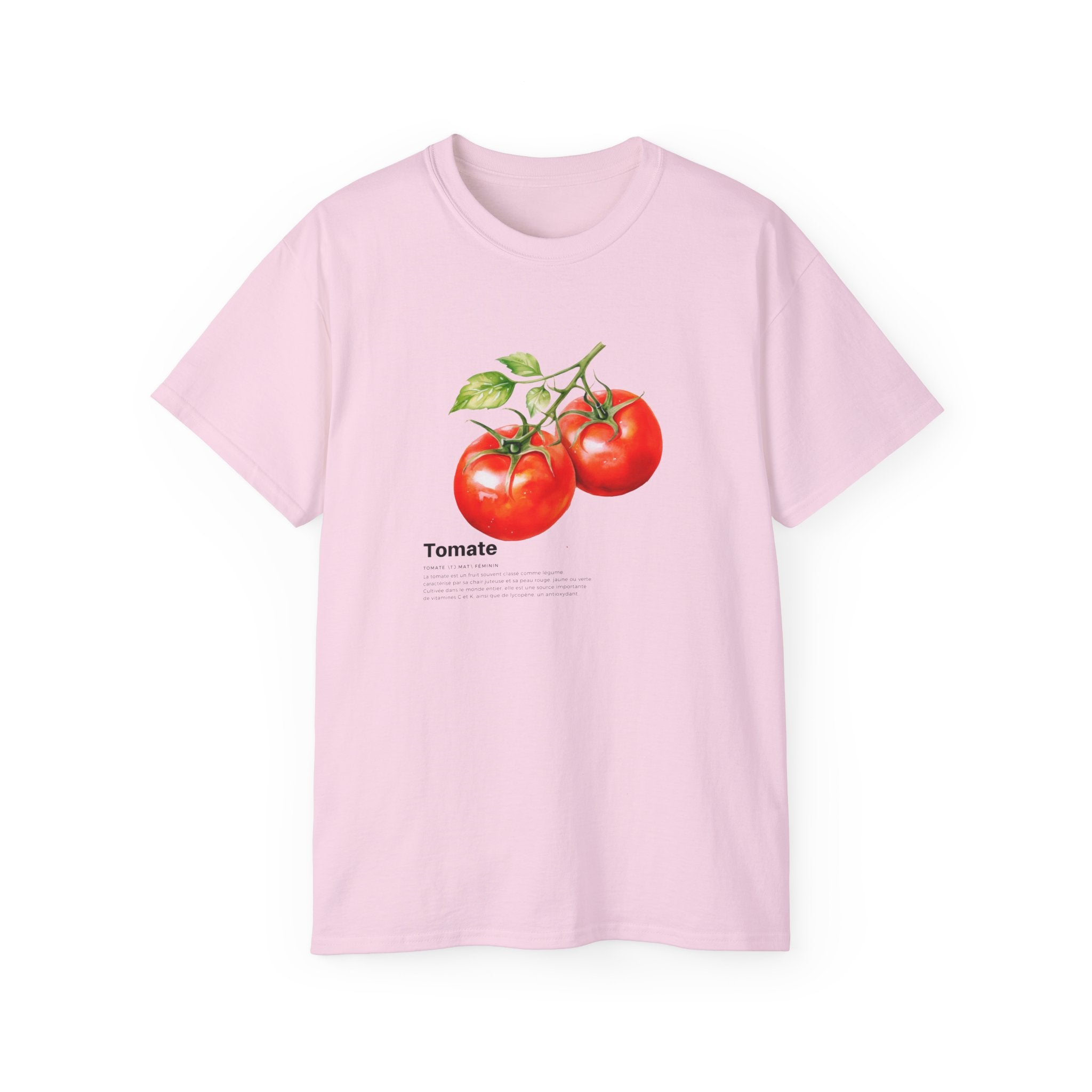 t-shirt unisexe 100% coton rose avec tomate par Atelier 20h20