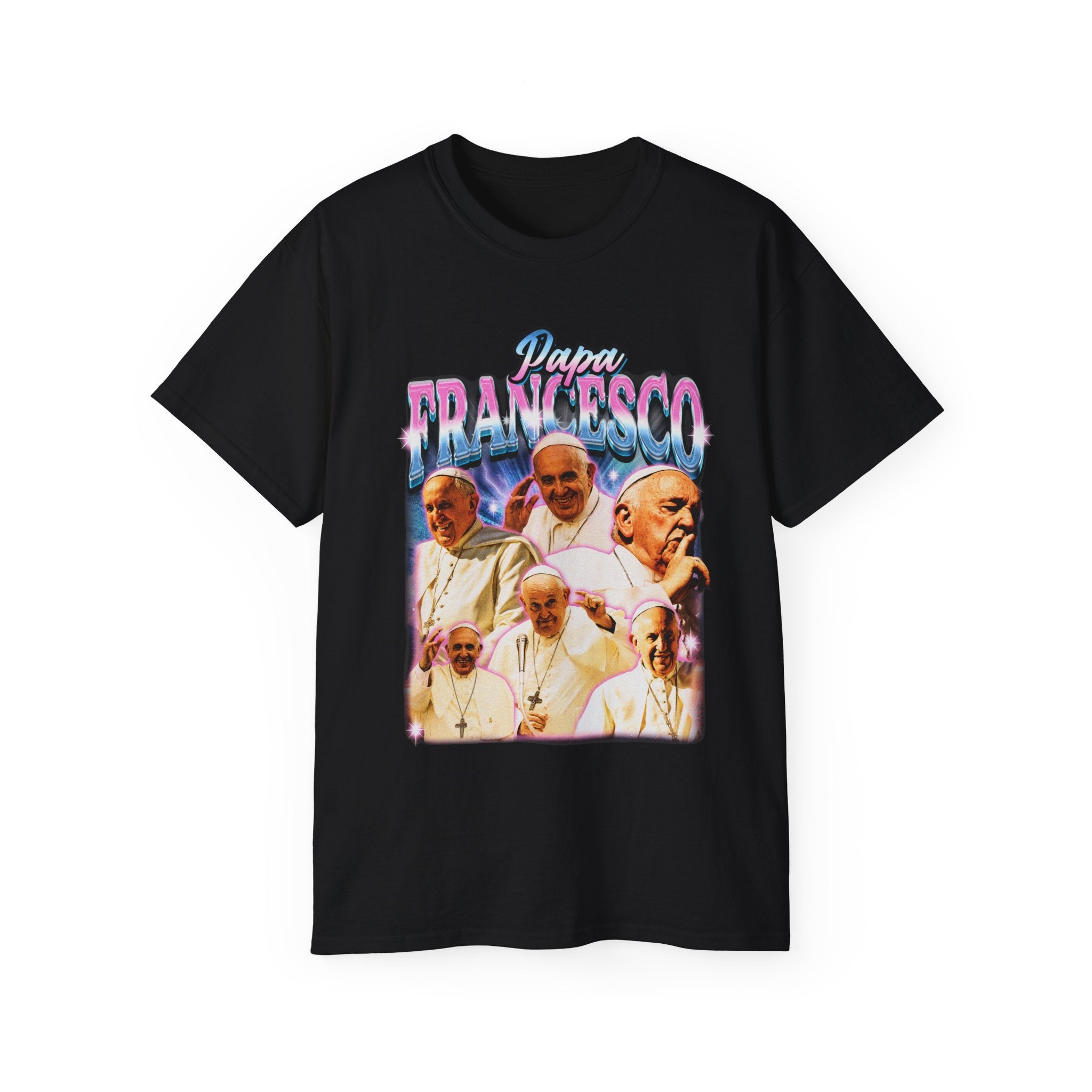 t-shirt unisexe 100% coton noir, Atelier 20h20 avec citation sur le Pape francois