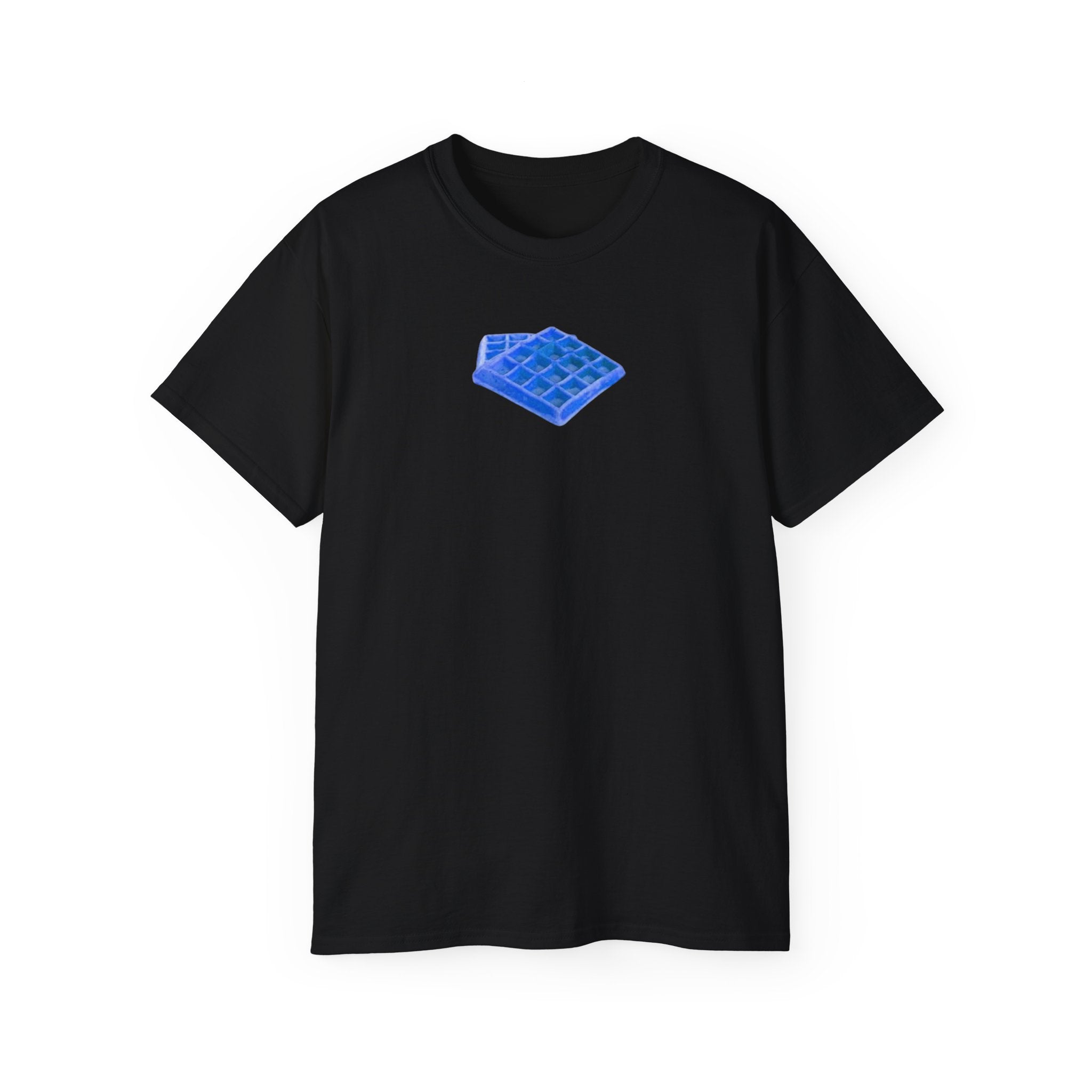 t-shirt unisexe 100% coton noir Atelier 20h20 imprimé "gauffre bleu blue waffle"