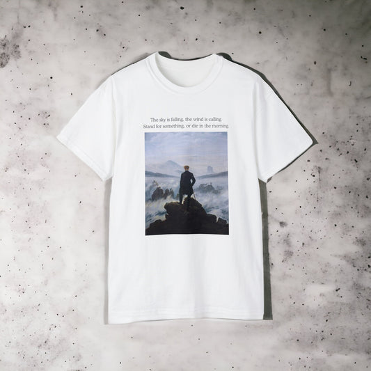 Art Tee - Wanderer above the sea of fog, Caspar David Friedrich - Kendrick Quote - Unisex Ultra White Cotton Tee