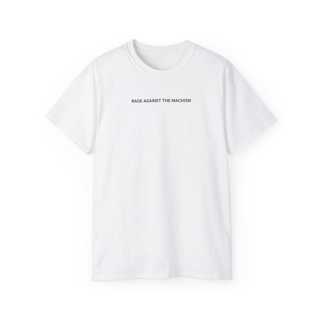 t-shirt unisexe 100% coton blanc avec citation féministe "rage agains the machisme" Atelier 20h20