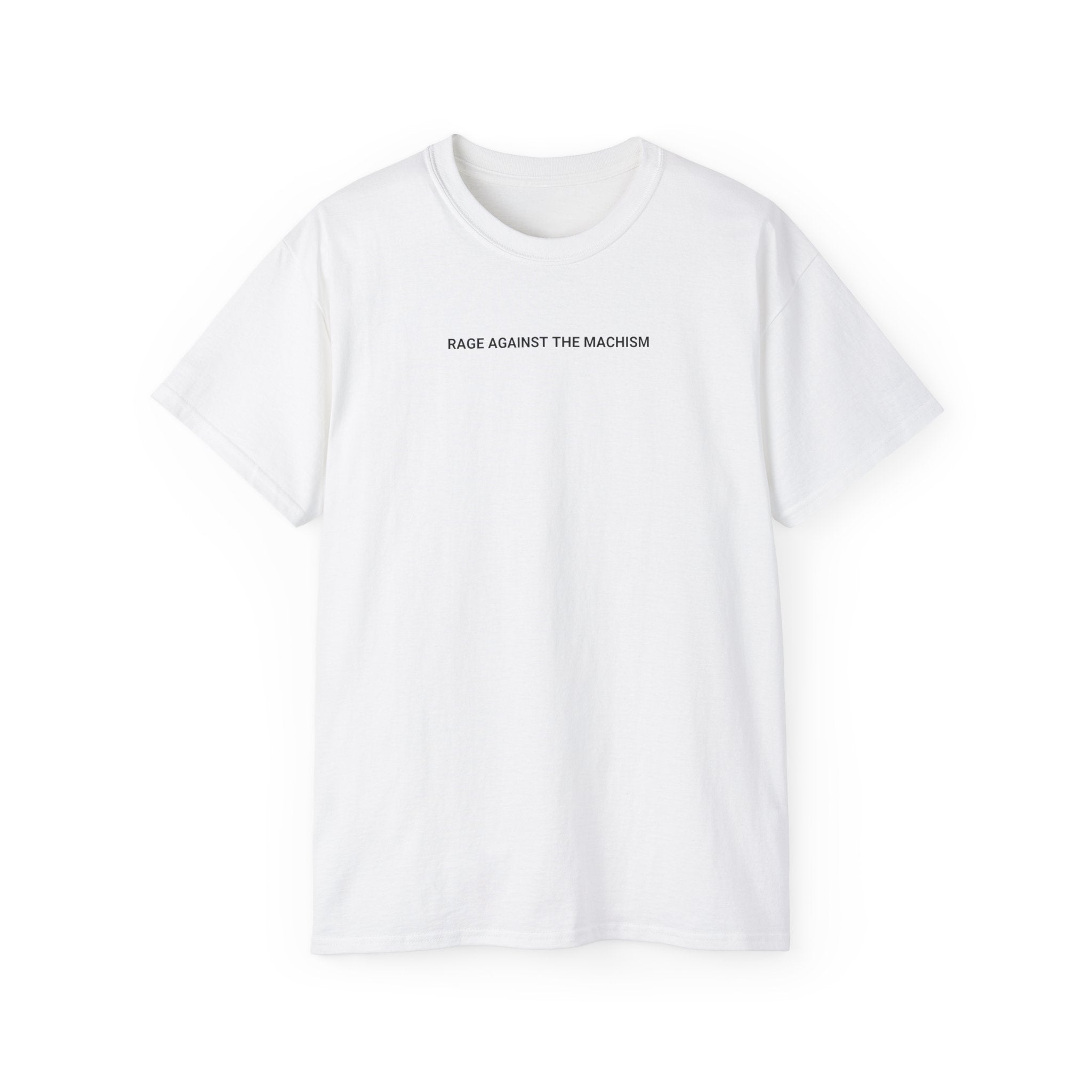t-shirt unisexe 100% coton blanc avec citation féministe "rage agains the machisme" Atelier 20h20