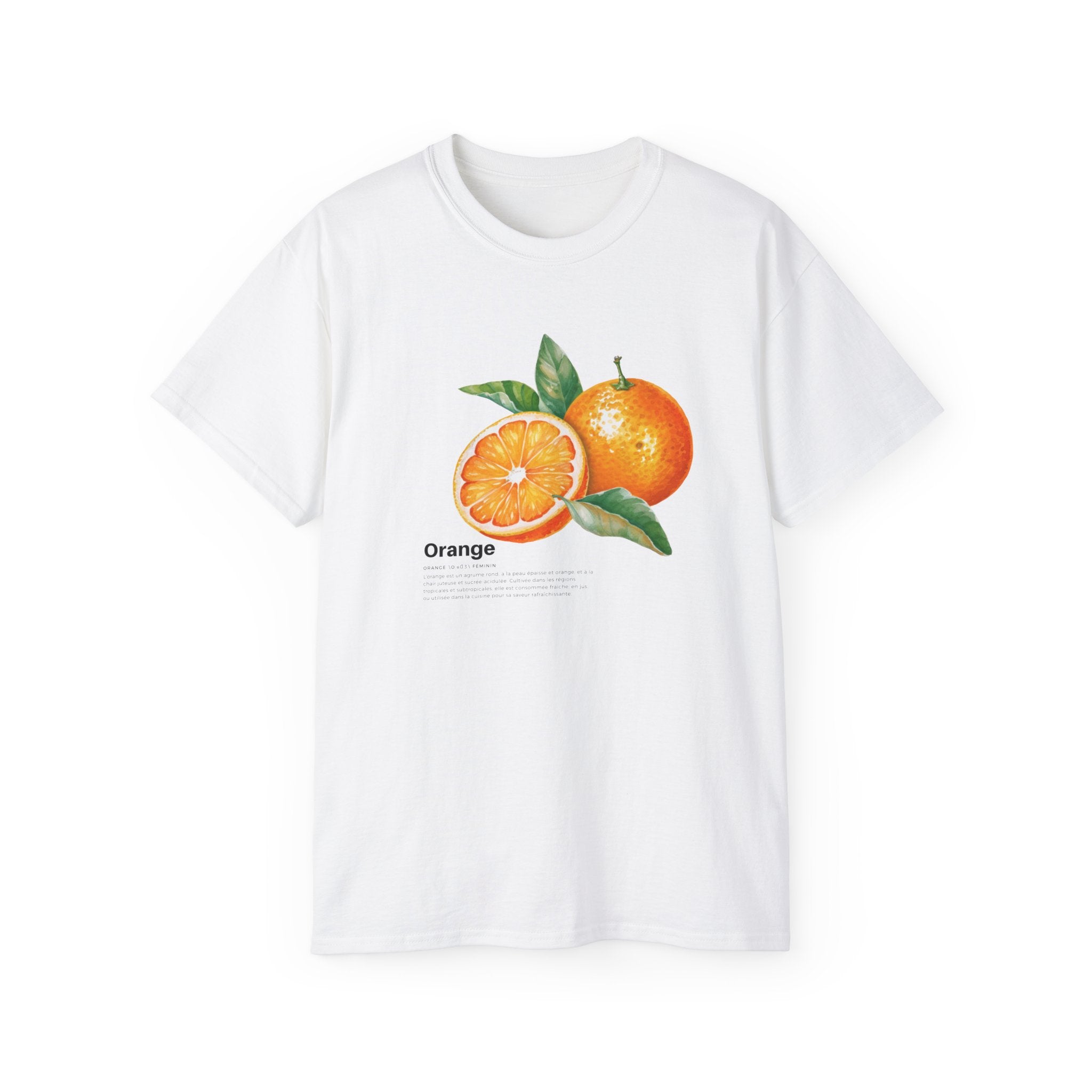 t-shirt unisexe 100% coton blanc avec imprimé orange par Atelier 20h20