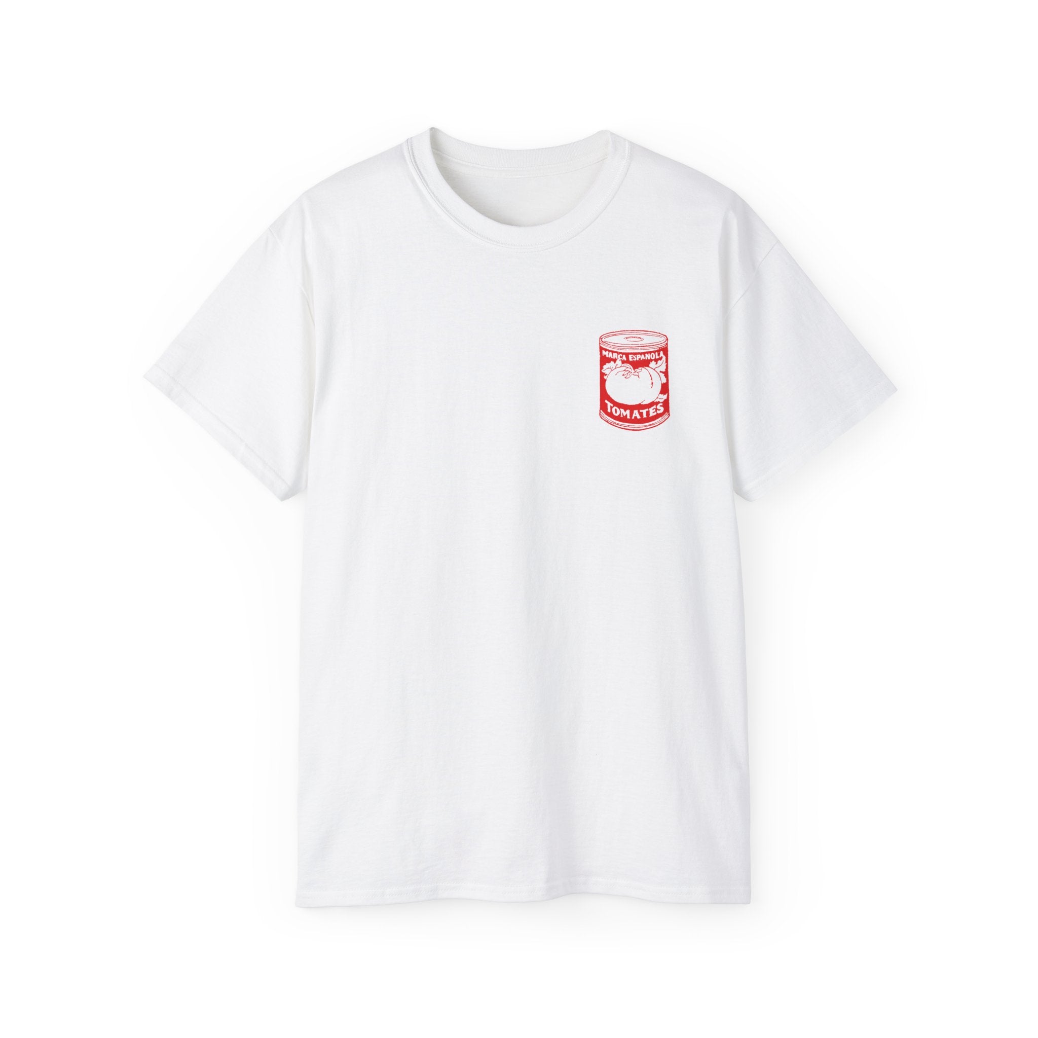 t-shirt unisexe 100% coton blanc avec imprimé can de tomates par Atelier 20h20