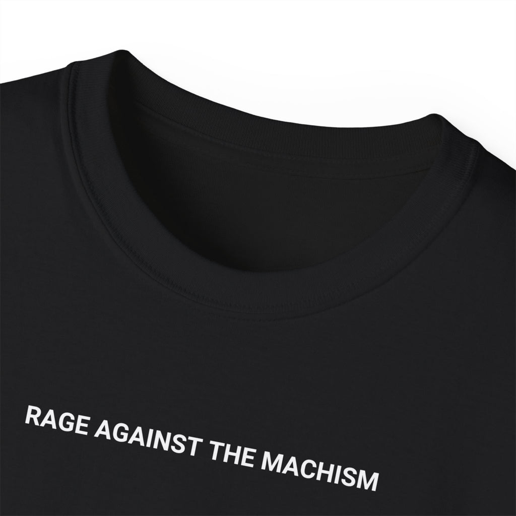 t-shirt unisexe 100% coton noir Atelier 20h20 avec citation féministe "rage against the machism"