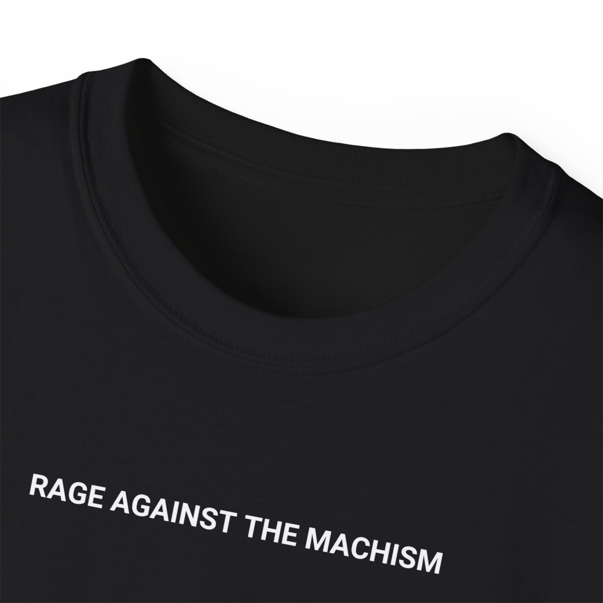t-shirt unisexe 100% coton noir Atelier 20h20 avec citation féministe "rage against the machism"