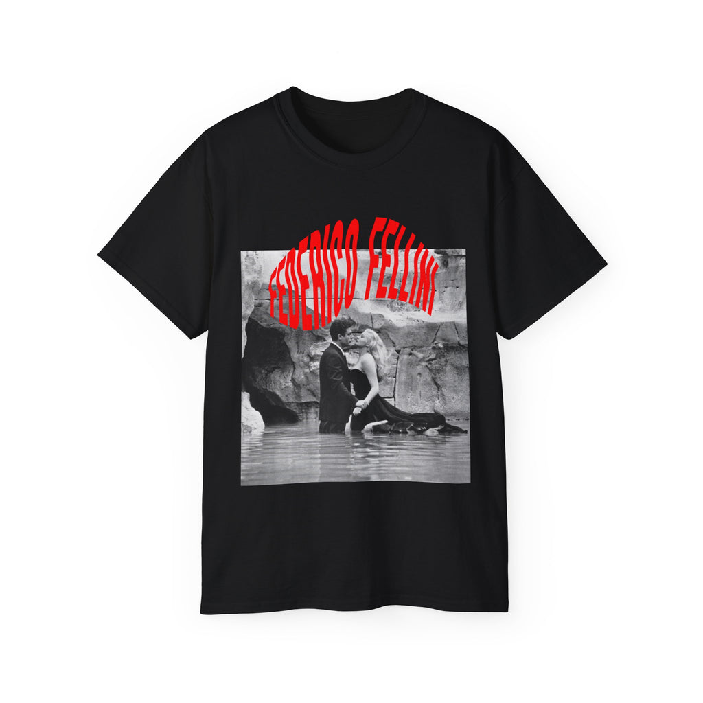 t-shirt unisexe 100% coton noir avec imprimé federico fellini par Atelier 20h20
