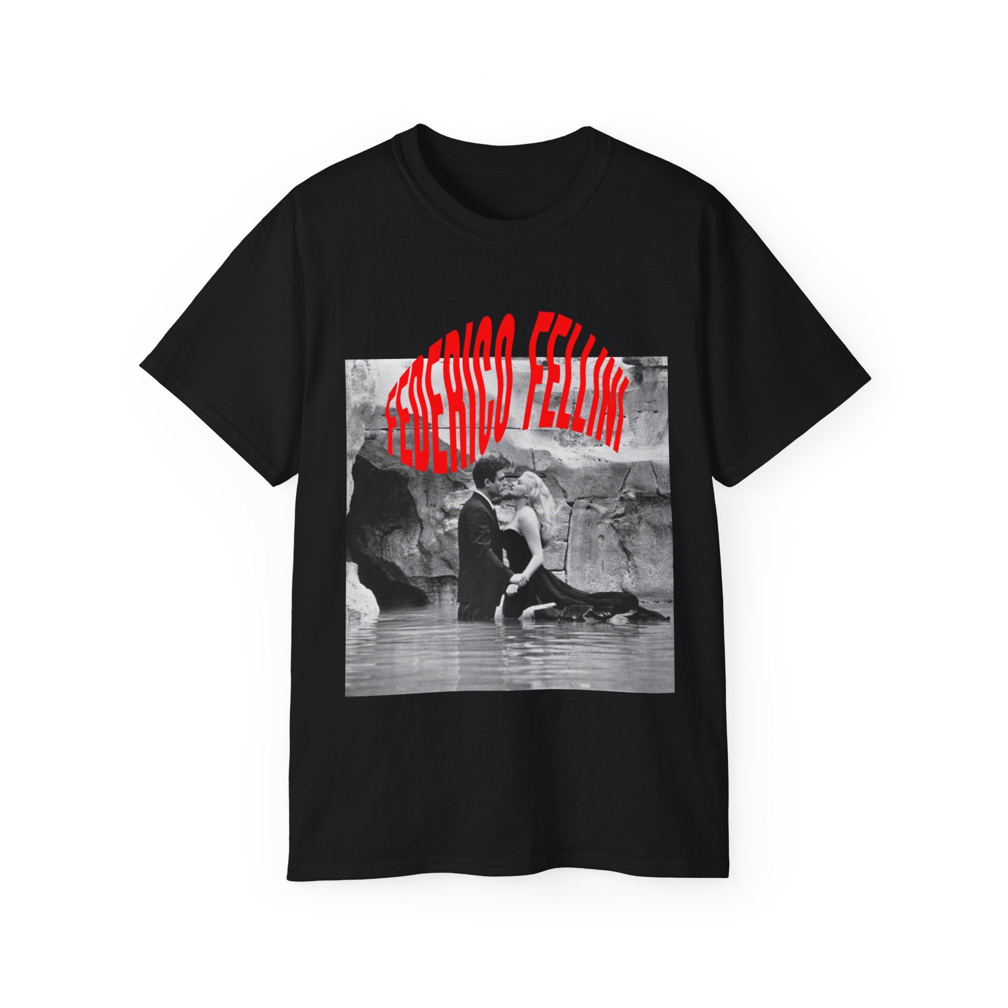 t-shirt unisexe 100% coton noir avec imprimé federico fellini par Atelier 20h20