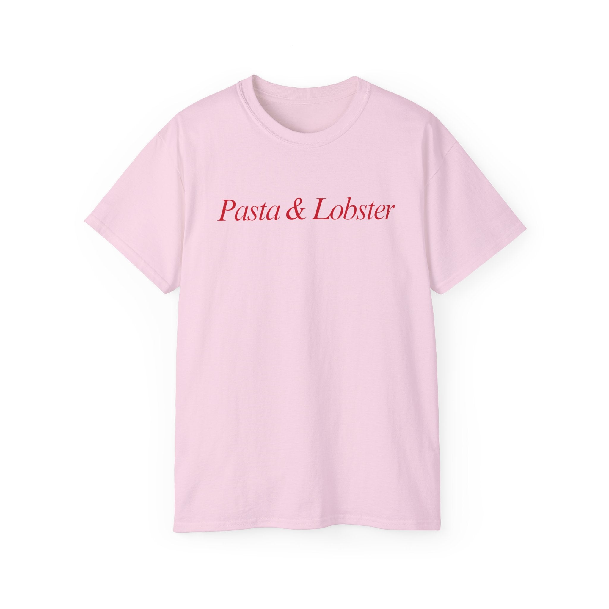 t-shirt unisexe 100% coton rose avec imprimé pasta & lobster par Atelier 20h20