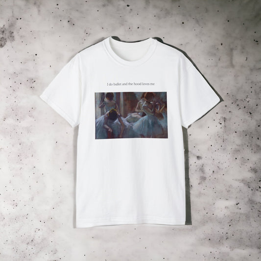 Art Tee - Edgar Degas - Ballet and the hood - Unisex Ultra Cotton White Tee