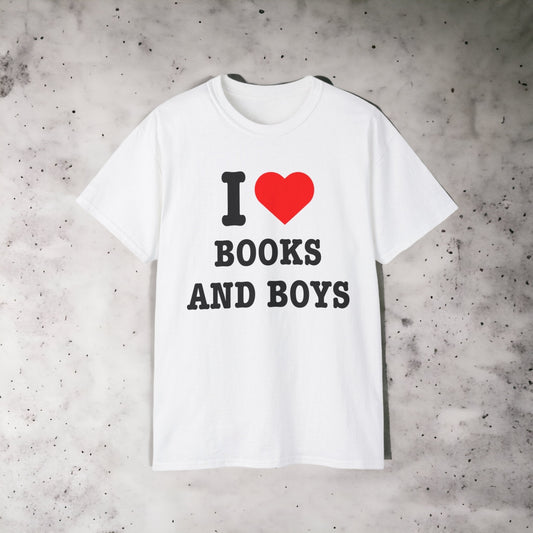 I Love Books and Boys - Unisex Ultra Cotton White Tee